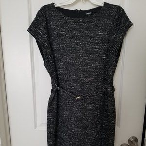 Express Back and White Marble Print Belted Sheath Dress